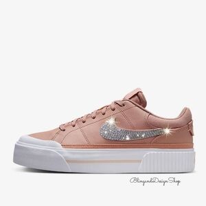 Women's Bling Nike Court Legacy Lift Pink Sneakers made with Crystals Custom